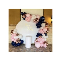Krom Gold Pastel Gece Mavisi Makaron Pembe Ve Beyaz Balon Zinciri 100 Adet Mix