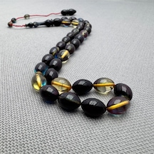 Şeffaf Hareli Usta İşçilikli 8x11mm Sıkma Kehribar Tespih Çok Renkli