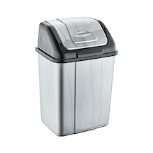 Plastik Mini Sallanır Kapak Klink İtmeli Çöp Kutusu Kovası / 5 Lt. / No : 1 / 14 x 19 x 27 Cm. Gri