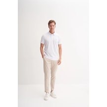 Slim Fit Polo Yaka Likralı Rahat Düz Örme Tişört 4008 Beyaz