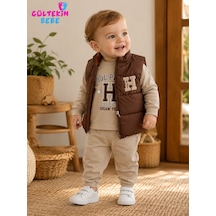 Aydino Baby H Nakışlı Erkek Yelekli Üçlü Takım 9-24 Aylık -ba1842380 - Kahverengi