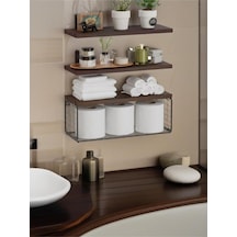 Dekoratif Doğal Ahşap 3'lü Takım 140 X 15 X 4 Cm Gizli Aparatlı Raf Kahverengi