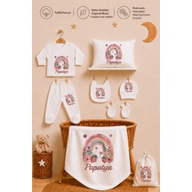 Pia Baby Kişiye Özel %100 Pamuk Kız Bebek Hastane Çıkışı Zıbın Seti 8 Parça Kese Hediyeli 1097zybk0x Krem