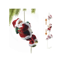 Müzikli Ve Hareketli Tırmanan Noel Baba 20 Cm - Pilli Yılbaşı Dekoru