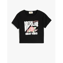 Koton Bisiklet Yaka Kısa Kollu Pamuklu Siyah Kız Çocuk T-shirt 5skg10261ak Siyah