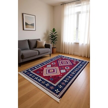 Blghome Dokuma Tabanlı Dijital Baskı Halı Blg3827 Kırmızı - Mavi