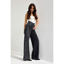 Itsbasic Kadın Füme Renk T-9w5-1 Flare Fit Özel Tasarım %100 Koton Denim Jean
