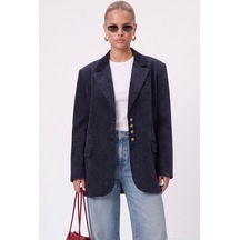 Ritnice Kadın Jonas Astarlı Cepli İndigo Lux Oversize Blazer Ceket Lacivert
