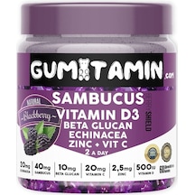 Gumitamin Sambucus Multivitamin Karamürver, Vitamin C+d3, Çinko, Beta Glukan Doğal Böğürtlen Aromalı