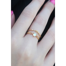 Gold Renk Zirkon Taşlı Taç Model Kadın Yüzük Altın - Beyaz