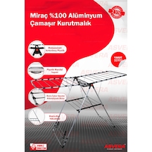 Asvera Miraç %100 Alüminyum Çamaşır Kurutmalık Paslanmaz Kalın Borulu Katlanır Kanatlı Çamaşır Askılığı Gri