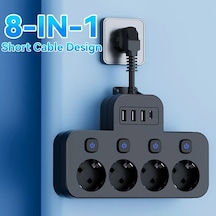 Xuweiwei Siyah Kısa Kablo 1.5m 3m Seçenekleri Avrupa Güç Prizi 4 Ac Çıkış 3 Usb 1 Type-c Portu Aşırı Yük Koruması Duvar Montajı Seyahat Ev Kullanımı