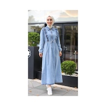 Harman Butik Kadın Fır Fırlı Belden Bağlamalı Denim Kot Elbise Kotmavi Kotmavi