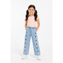 Eray Alp Kids Kız Çocuk Kalp Nakışlı Jean Mavi