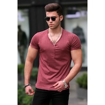 Madmext Düğmeli Bordo Basic Tişört 4052 Bordo