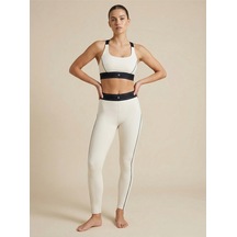 Sculpt Set Yüksek Bel Toparlayıcı Tayt & Destekleyici Spor Sütyeni Pilates Yoga Takımı Ekru