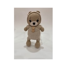 El Yapımı Amigurumi Kapşonlu Ayı Oyuncak 23 Cm Organik Pamuk Bebek Hediyesi Gri