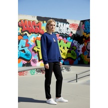 Benerly Kadın Bisiklet Yaka Düşük Kol Nakışlı Regular Kalıp Sweatshirt Fo Lacivert