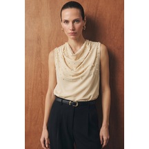 Sateen İnci Detaylı Bluz - Bej-137355