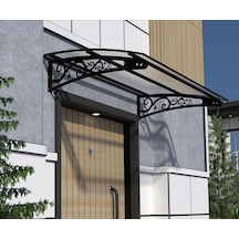 Metal Taşıyıcılı Kapı Üstü Pratik Sundurma Siyah - Şeffaf Levha 210 X 70 Md2