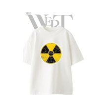 Thewert Distressed Radiation Tasarım Baskılı Ünisex Beyaz Oversize T-shirt