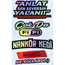 Anlat Sen Seversin Yalanı Nankör Kedi Hologram Arka Cam Sticker 30x20