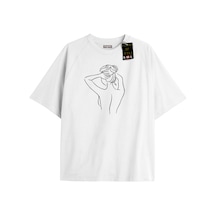 Flood Of Style Beyaz Oversize T-shirt Kadın Çizim Özel Tasarım