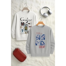Uyguntarz Unisex 2'li Baskılı Bisiklet Yaka Sweatshirt Çok Renkli