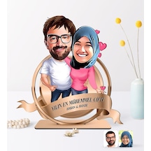 Kişiye Özel Yılın En Mükemmel Çifti Karikatürlü 3D Ahşap Biblo Pl N11.2181
