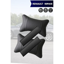 Renault Espace Uyumlu Deri Yastık Set Lüks Siyah Deri Kemer Koruyucu