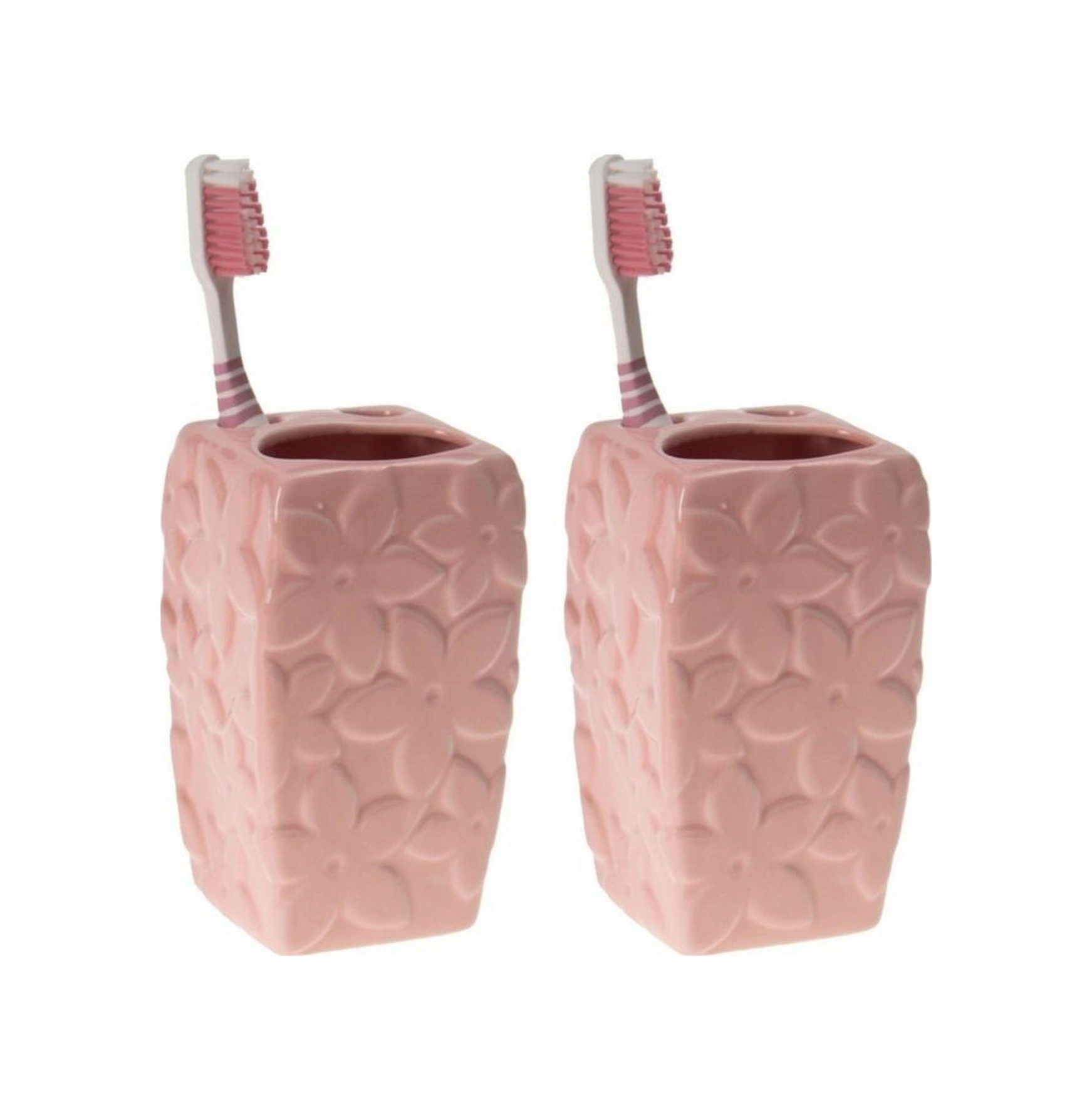 2 Adet Seramik Diş Fırçalık Çiçekli Pembe Model 7x7x12cm Banyo Seti Çok Renkli 2 Adet Seramik Diş Fırçalık Çiçekli Pembe Model 7x7x12cm Banyo Seti Çok Renkli