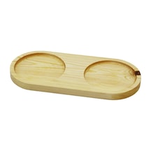 2 Bölmeli - Oval Açık Renk Sade Ahşap Yağdanlık Altlık 27x12.5cm Çok Renkli