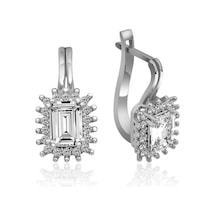 Gümüş Mengeçli Zümrüt Kesim Küpe 14 MM-Gümüş
