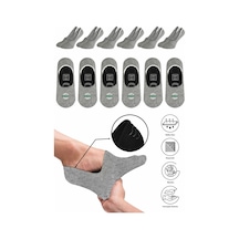 Saysez Bambu Erkek Babet Çorap Gri Melanj Dikişsiz Görünmez Kaydırmaz Topuk Silikonlu Premium 6'lı Paket Gri