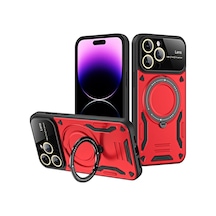 Apple iPhone Uyumlu 16 Pro Kılıf Joy Lens Standlı Kapak - Kırmızı Bzsxx00 1