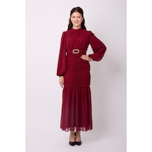 Violevin Er-cool Kadın Kemerli Şifon Elbise 8129-32-bordo