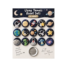 Minikutunuz 15 Li Uzay Temalı Rozet Seti Astronot, Gezegen, Roket Ve Galaksi Desenli Çocuk Rozetleri Diğer