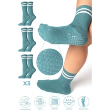 Saysez Bambu Kadın Su Yeşili Kaydırmaz Taban Silikon Baskı Pilates Yoga Fitness Bale Dans Aktivite Tenis Çorabı 3'lü Yeşil