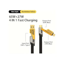 65w Usb Tip C Kablo 4'ü 1 Arada Pd 27w Hızlı Şarj Veri Kablosu Apple Uyumlu iPhone  15 14 13 4 İn 1 Cable 1m