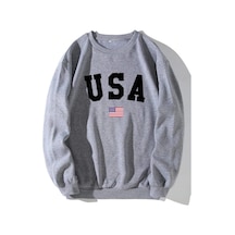 Tarzsokak American Flag & Letter Graphic Lined Sweatshirt Gri
