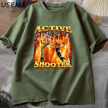 Flood Of Style Aktif Atıcı Grafik T Shirt Komik Meme Tshirt Pamuk Kısa Kollu O Boyun T-shirt Adam Elbise Boy Yeşil