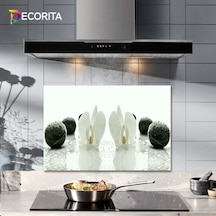 Decorıta Cam Ocak Arkası Koruyucu | Beyaz Orkide Siyah Oniks