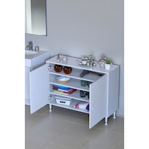 Eliusta Nirat 100 Cm 4 Bölmeli Beyaz Banyo Mutfak Dolabı 3 Raflı Kapaklı Çok Amaçlı Dolap 100x75x32,5 Cm Beyaz