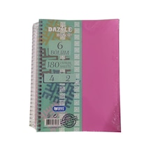 Orta Boy 4+2 Ayraçlı Defter 6 Konulu 180 Yaprak 1 Adet 4 Kareli 2 Çizgili Spralli Plastik Kapak Seperatörlü 18x25 Cm Pembe
