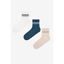 Penti Thin Striped 3lü Beyaz Yeşil Burun Dikişsiz Soket Çorap Beyaz - Yeşil Beyaz - Yeşil