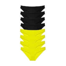 8 Adet Set Likralı Kadın Slip Külot Sarı Siyah