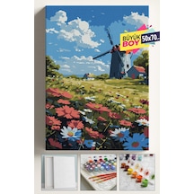 Sayılarla Boyama Seti Numaralı Tuval Fırça Boya Dahil Kasnaklı Set 50x70 Cm - Yel Değirmeni