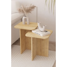 Kare Zigon Sehpa Takımı, 2 Li Set, Yan Sehpa - Safir Meşe