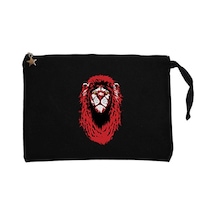 Red Lion Cartoon Siyah Clutch Astarlı Cüzdan / El Çantası Siyah