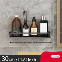 Trendooze Alüminyum Banyo Rafı, Duvara Montajlı, Kozmetik Organizatör, Siyah Siyah